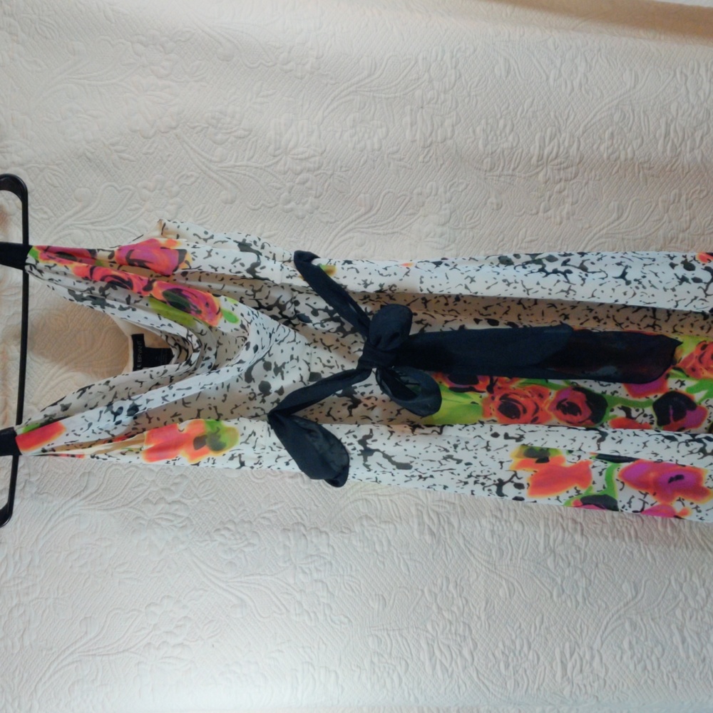 Lane Bryant Sheer Floral & Black Splatter  Design Sleeveless Dress & Sash Belt